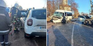 Под Киевом легковушка столкнулась с маршруткой: семь пострадавших